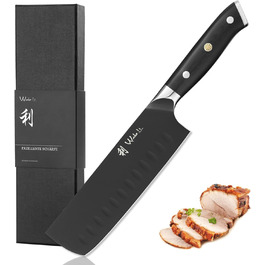 Набір кухонних ножів Wakoli Titanium Noir (5 предметів) з бруском - професійний набір ножів з титанового покриття, нержавіюча сталь, чорний, магнітний брусок, Nakiri