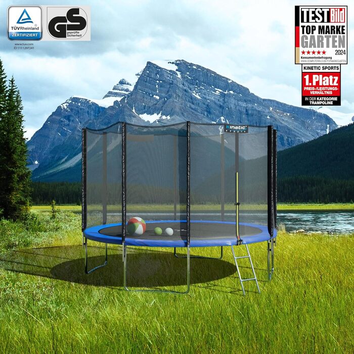 Батут вуличний KINETIC SPORTS Salto Plus Ø183 см з сіткою, драбиною та захисним покриттям - для дітей