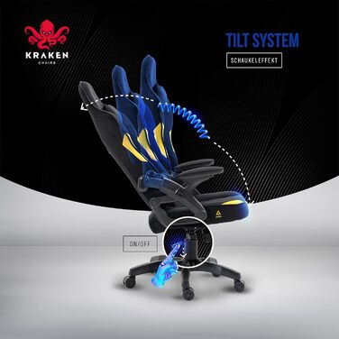 Ігрове крісло KRAKEN CHAIRS - чорно-жовте, ергономічне, для геймерів, вантажопідйомність 130 кг