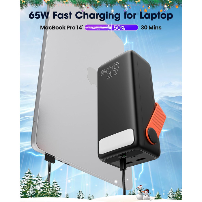 Power Bank 60000mAh 65W з 3 виходами USB-C: портативний зарядний акумулятор для ноутбука, смартфона, планшета (чорний)