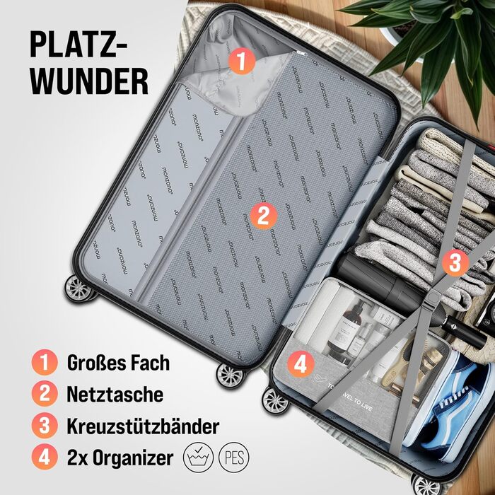 Набір валіз Monzana® 3шт (зелений) M-L-XL з замком, органайзером та вагами - зручний дорожній набір