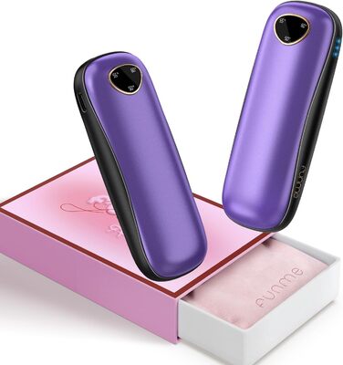 Електричні грілки для рук Funme® 10000mAh (2 шт.) з подарунковою коробкою. USB Powerbank, багаторазові, до 60°C, для жінок, ідеальні для активного відпочинку. OT95 (фіолетове золото)