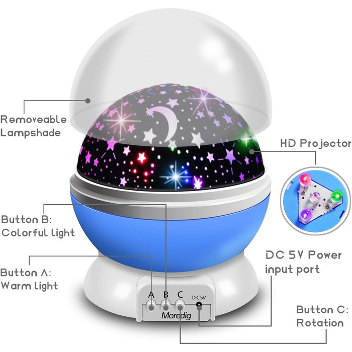 Світлодіодний проектор зоряного неба Moredig, нічник, що обертається на 360, для дитячої кімнати/подарунків