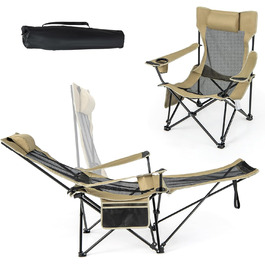 Кемпінгове крісло COSTWAY зі знімною підставкою для ніг, складне рибальське крісло з регульованою спинкою, підголівник, підстаканник і бічна сумка, розкладне крісло, розкладне крісло для кемпінгу, риболовлі (хакі)