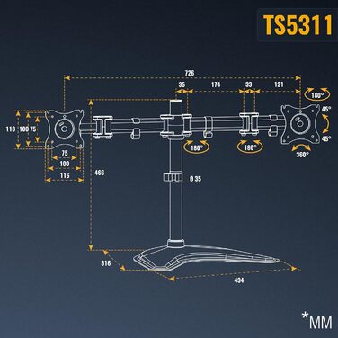 Підставка для монітора RICOO на 2 монітори, Dual Monitor Arm, TS7811 | Підставка для комп'ютерних моніторів 13-27 дюймів