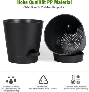 Набір горщиків для квітів 6 шт. з автополивом, чорний. Підходить для дому та балкона. Розміри: 20.3-12.7 см.
