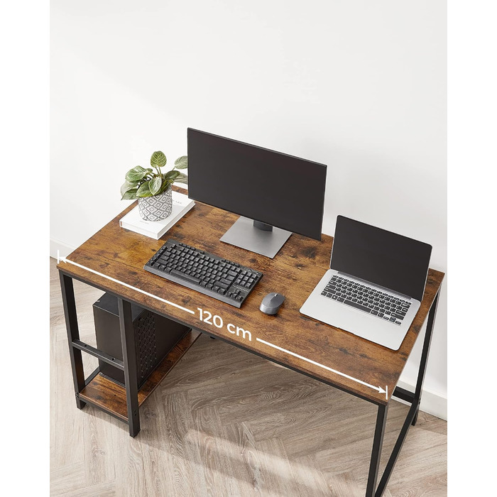 Стіл VASAGLE, стіл для ПК, офісний стіл, 2 полиці, для офісу та вітальні, сталевий каркас, промисловий дизайн, вінтажний коричнево-чорний