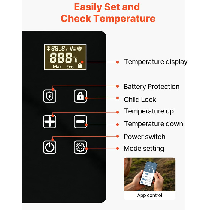 Автомобільний холодильник VEVOR 20л з Wi-Fi, 12/24В DC та 100-240В AC: портативний компресорний автохолодильник для кемпінгу, подорожей, риболовлі