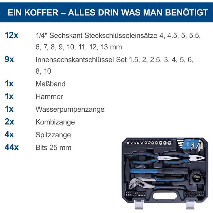 Набір інструментів Scheppach TB90 (97 предметів) в кейсі - професійний набір з гумовими ручками, біти, викрутки, шестигранники