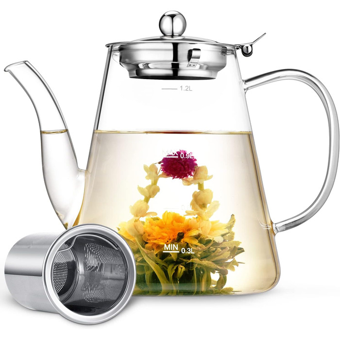 Скляний чайник 1,2 л з чайним фільтром Zpose