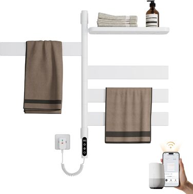 Електричний сушильник для рушників EMKE 180° з полицею, Wi-Fi, 120W, 760x450 мм, білий