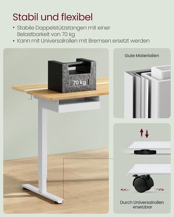 Електричний регульований стіл VASAGLE з пам'яттю висоти, з розетками та ящиком для зберігання, хмаринно-білий + золотий дуб, LSD112W01
