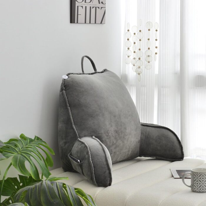 Підлогове крісло-подушка для читання Rmeet з підлокітниками, 75x45x55 см, сірий колір