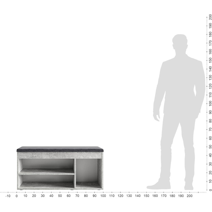Лавка для взуття KOMTO з сидінням - Бетонна полиця для взуття 100x48x32 см, оббивка сіра, модель Sofia