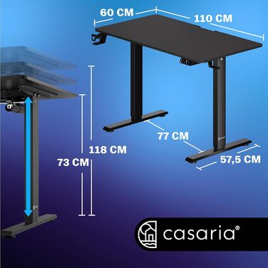 Стіл Casaria з регулюванням висоти 110x60 см електричний з тримачем для навушників Тримач чашки Сучасний стоячий стіл Офісний ігровий комп'ютерний стіл (Carbon Optic / Black)