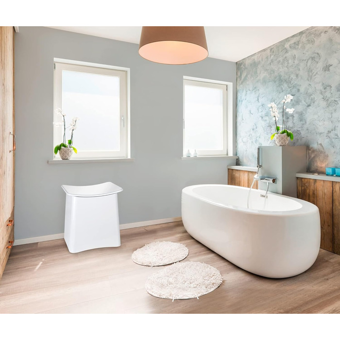 WENKO 2в1 пуф-кошик Wing Білий - для збору білизни, табурет для ванної кімнати з винімним мішком для білизни, об'єм 33 л, пластик (ABS), 45 x 48 x 33 см, білий