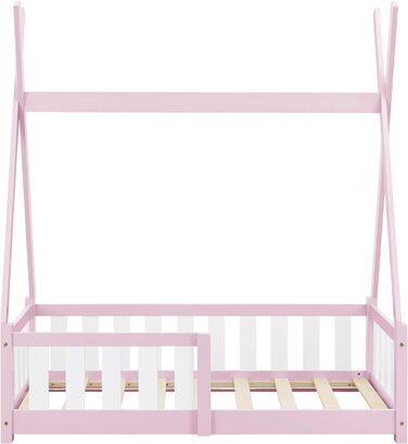 Дитяче ліжко Helsingborg 70x140см із захистом від падіння в дизайні tipi з деревини сосни Ліжко молодіжне Ліжко дерев'яне Ліжко Ліжко-будиночок (рожевий)