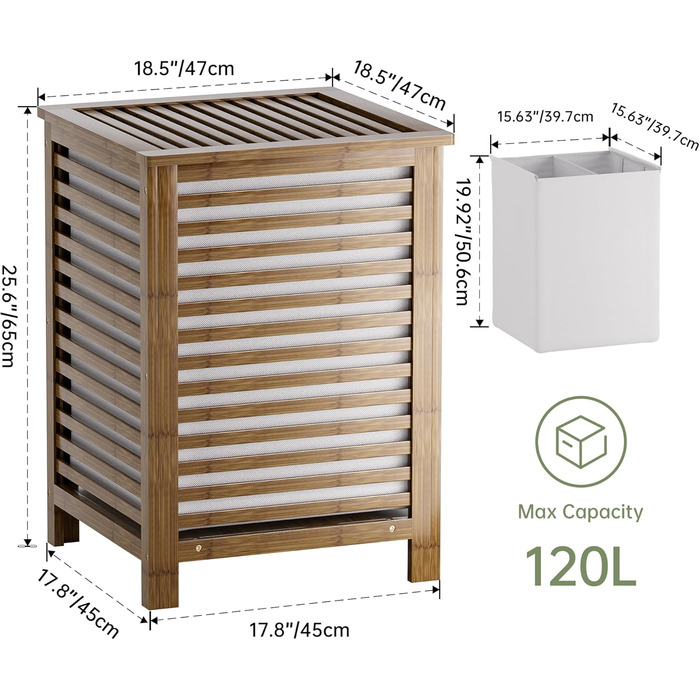 SMIBUY Кошик для білизни з бамбука з кришкою, 30л, для одягу, іграшок, рушників (горіх)