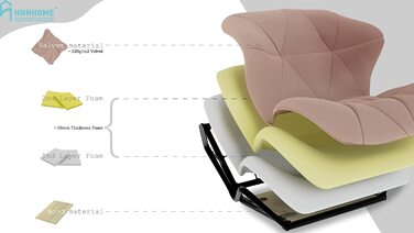 Робоче крісло Hnnhome Eris, сучасне обертове крісло з м'якою оббивкою, виготовлене з тканини, регульоване по висоті (троянда, оксамит)