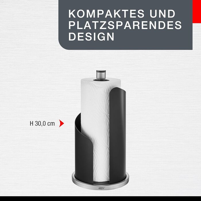 Тримач для паперових рушників GEFU Curve, чорний матовий stainless steel, стійка основа, для рулонів до 13 см, висота 30 см