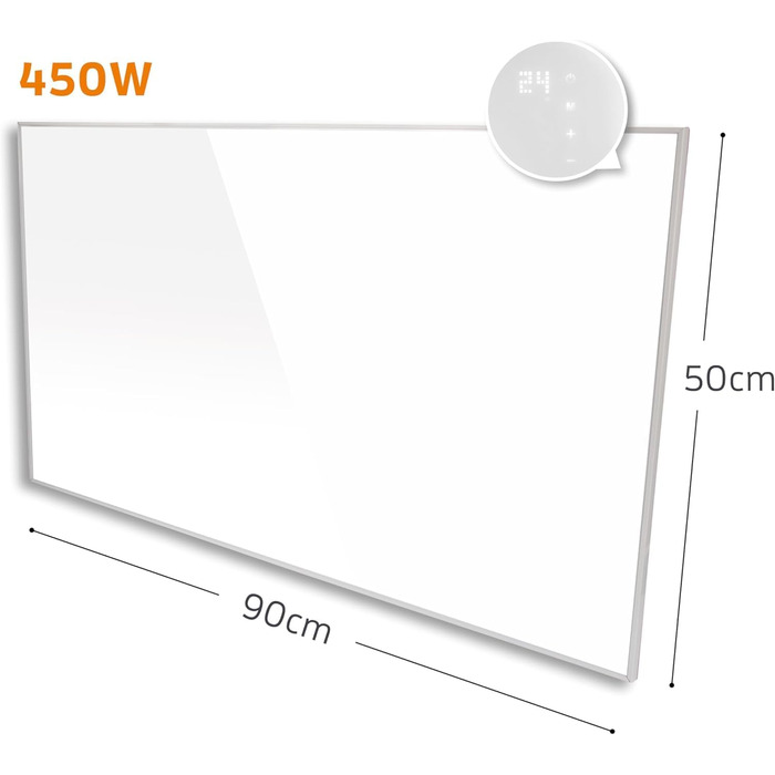 Інфрачервовий обігрівач KAISER® 450W з LCD-дисплеєм - панельний обігрівач для дому, офісу та ванної кімнати. Можливість настінної/стельової/мобільної установки, термостат, пульт ДУ, енергозберігаючий.