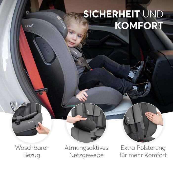 Автокрісло KikkaBoo i-Size i-FLIT 9-36 кг ISOFIX, група 1/2/3, 15 міс. - 12 років, з SPS та Top Tether, регульована підголовник, військовий зелений