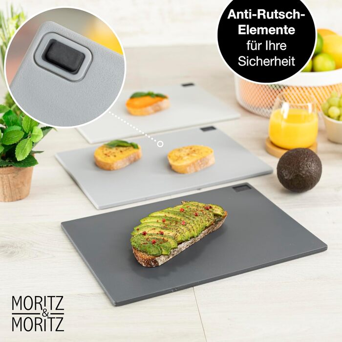 Набір з 3 дерев'яних обробних дощок Moritz & Moritz - 32 x 22 см, сірий, з підставкою, для кухні, можна мити в посудомийній машині