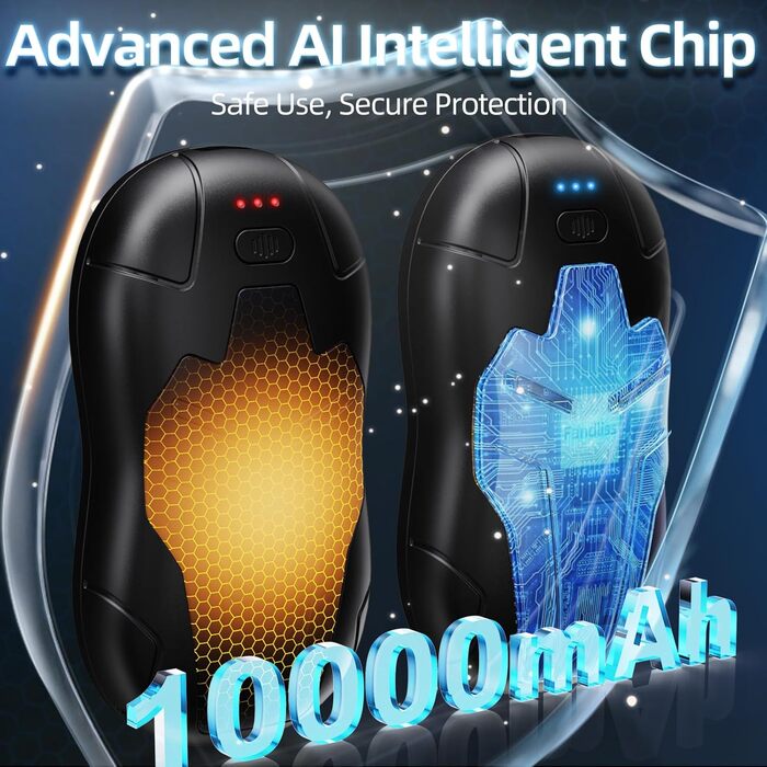 Електричні грілки для рук 2 шт. 10000mAh, двосторонній нагрів, USB, швидкий нагрів, для подарунку, чорний, срібний