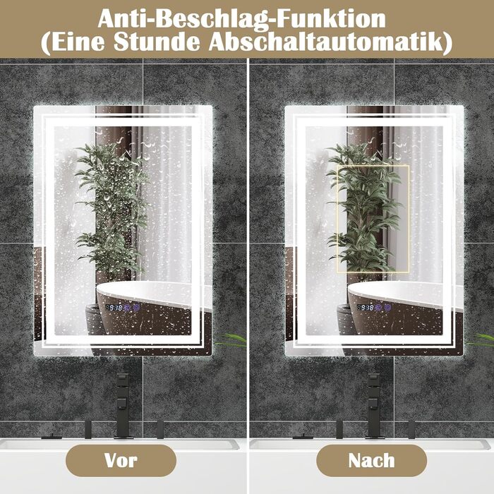 Дзеркало GOPLUS з підсвічуванням для ванної кімнати та вітальні з 3 кольорами світла, антизапарююче покриття, годинник, температура та функція пам'яті, модель 1