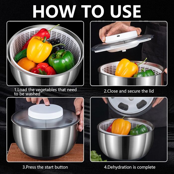 Електрична салатниця-сушка для овочів та фруктів, 4.8L, USB-зарядка