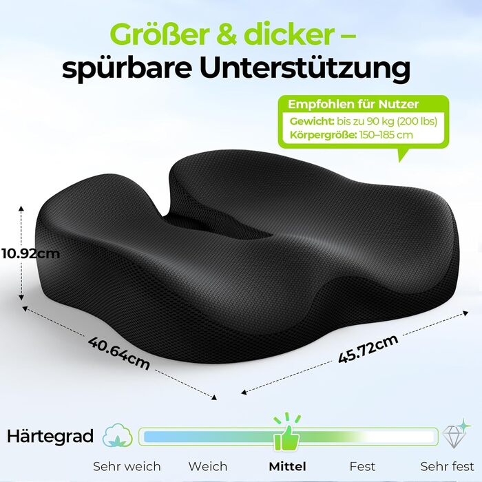 Ортопедична подушка для сидіння AUVON для офісного та автомобільного крісла, кільце для геморою, ергономічна - товстий пінополіуретан Memory Foam, міцна підтримка куприкової області та зняття болю, комфортне сидіння та покращення кровообігу