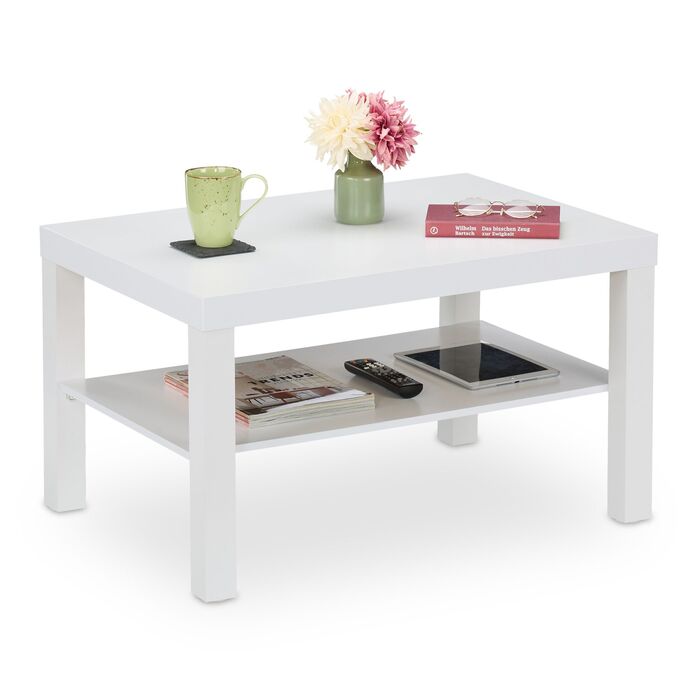 Relaxdays журнальний столик з двома полицями, білий