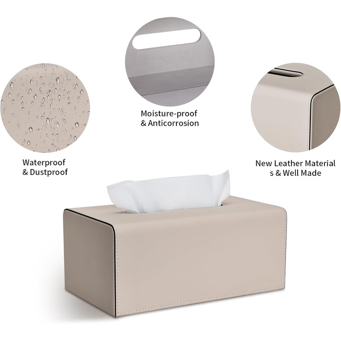 Склянка для серветок KingFOM з PU шкіри, бежевого кольору, прямокутна - для офісу, авто, дому