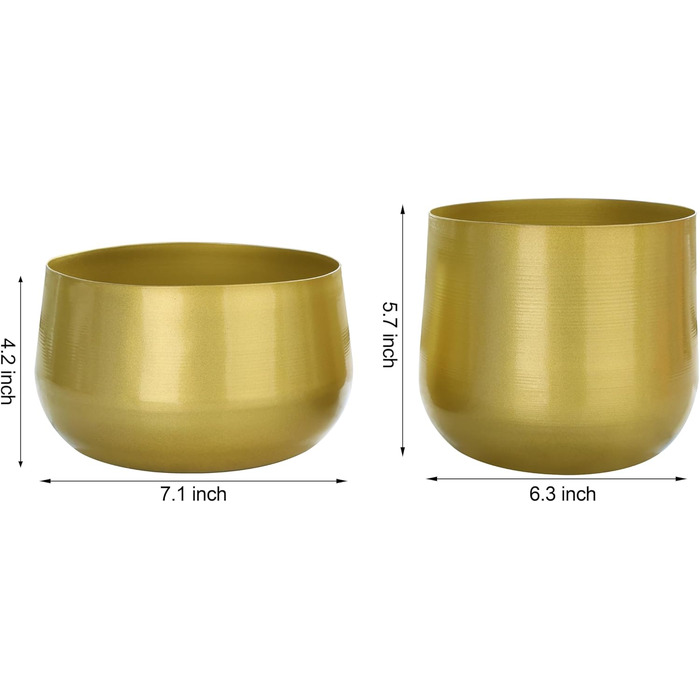 Квітчаки для саду Vixdonos з латуні, 2 шт. (19,5 см, 16/19 см), круглі, для сукулентів, золотистого кольору