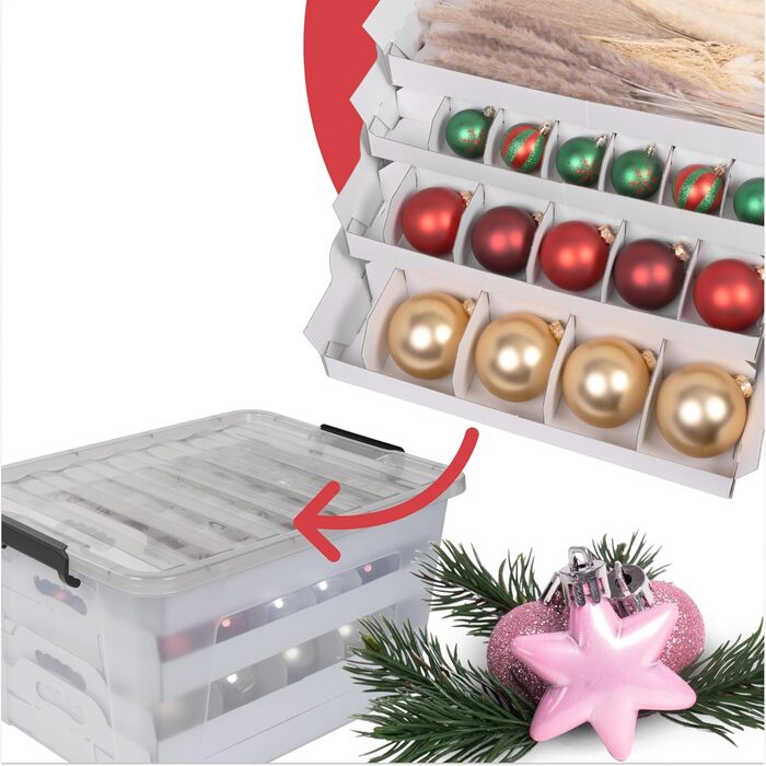 Коробка для зберігання новорічних кулі та прикрас 61л. Безпечне зберігання та організація прикрас для ялинки. Ідеальна ялинкова коробка, 1 шт.