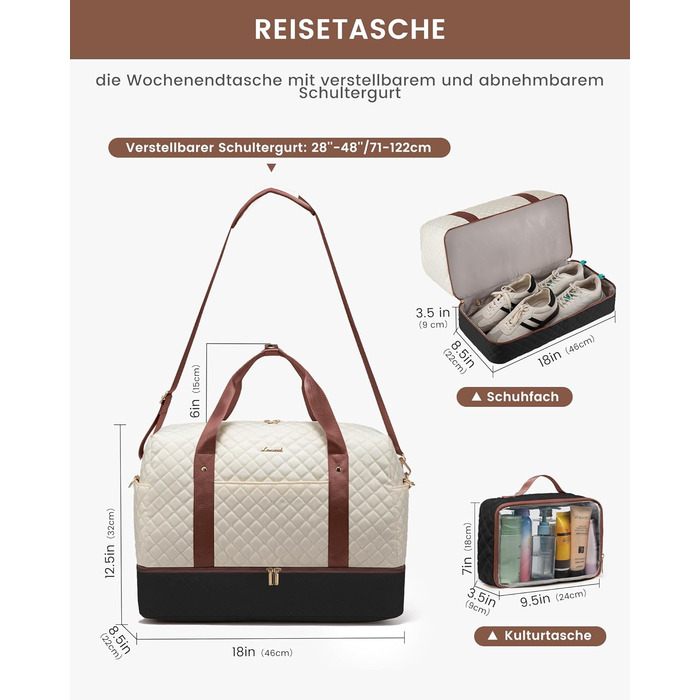 Спортивна сумка LOVEVOOK для жінок з відділенням для ноутбука, 40л, Gym Bag, Travel Duffle, для подорожей, фітнесу, клініки, лікарні (чорний+бежевий+коричневий, з відділенням для взуття)