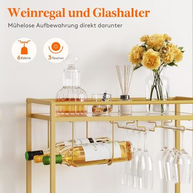 Візок кухонний LifeWit з 3 рівнями, сервірувальний візок на колесах, візок-бар для кухні, вітальні, їдальні, офісу (золотий, 60x30x71 см)