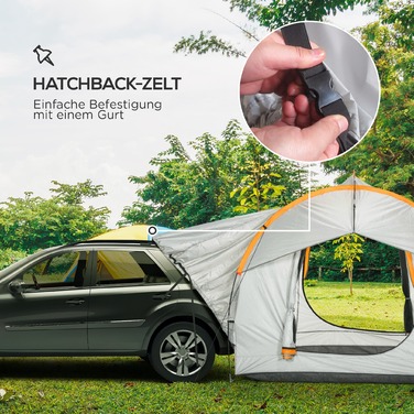Outsunny Rear Tent Автомобільний купольний намет на 6 осіб з 3 дверима та вікнами, Намет задніх дверей для каравану та позашляховика з поліестеру, світло-сірий