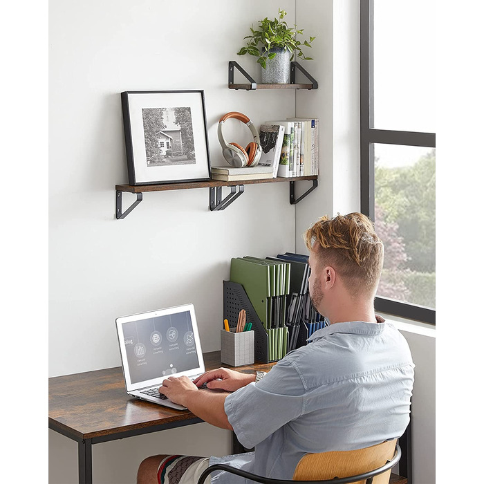 Настінна полиця VASAGLE, 6 шт. у наборі, 30/35/40 см, вінтажний коричневий + матовий чорний, для вітальні, кухні, кабінету, ванної кімнати