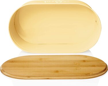 Хлібниця для кухні Lumaland металева Хлібниця з бамбуковою кришкою, Хлібниця прямокутної форми, 30,5 х 23,5 х 14 см (овал 36 х 20 х 13,8 см, пісок)
