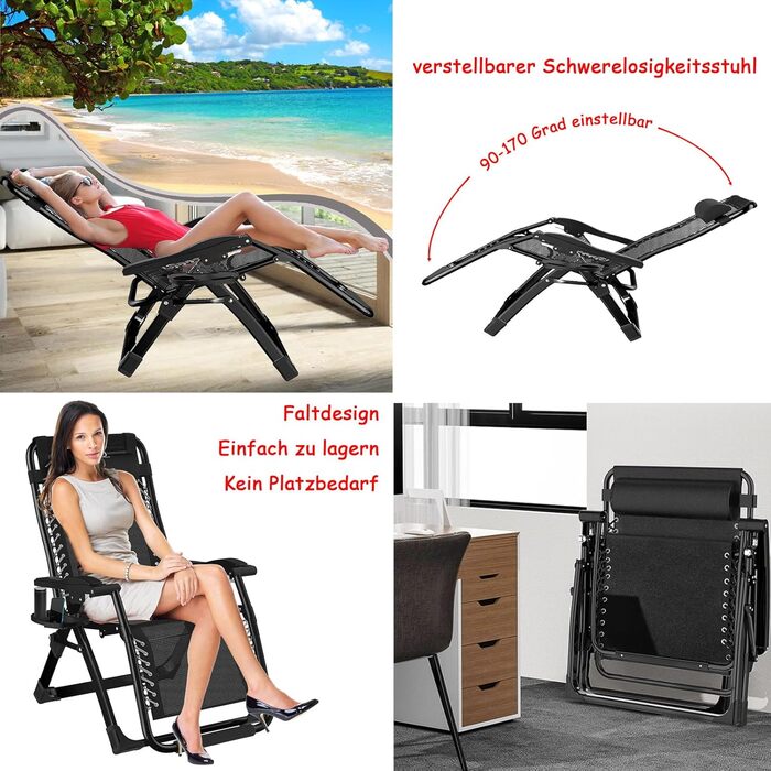 Розкладний садовий крісло-шезлонг для відпочинку на природі. Крісло-шезлонг для саду, кемпінгу, відпочинку на сонці. Максимальне навантаження 200 кг, колір чорний.