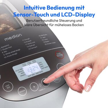 Хлібопекарня MEDION MD 12040: 20 програм, 1600г, 3 ступені пропікання, таймер