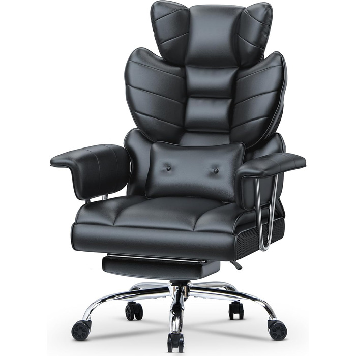 Офісний крісло Naspaluro з підніжкою, ергономічне, для дому та офісу, з підтримкою попереку, PU-шкіра, сірий (чорний 2), 77x66x134 см