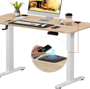 Регульований стіл Sanodesk з бездротовою зарядкою та подвійним мотором, компактний 110x54 см. Стабільний електричний столик для стоячи/сидячи (110 x 54 см, горіх)