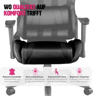 Офісне крісло Tectake, ігрове крісло з регульованими спинками та підлокітниками, крісло з подушкою для шиї та поперековою підтримкою, офісне крісло з регулюванням висоти ергономічне, ігрове крісло з можливістю обертання на 360 - чорний/червоний (Black Bla