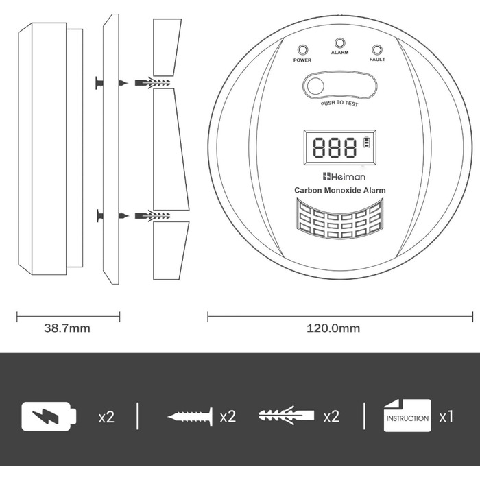 Датчик CO Heimann з Wi-Fi, 10 років служби, сумісний з Tuya/SmartLife, EN50291, портативний (723ESY)