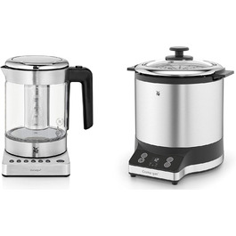 Електричний чайник-заварник WMF Küchenminis 2 в 1 з регулюванням температури, 1л, 1900 Вт, скляний, з тримачем для пакетиків та ситом