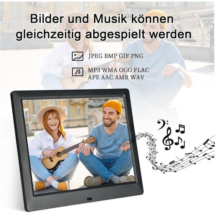 Цифровий фоторамка TSITSC 8.7 дюйма, IPS-екран 1024*768, календар, годинник, музика, фото/відео, USB/SD, з пультом, чорний