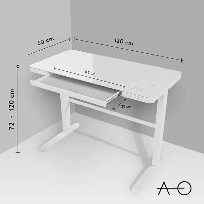 Електричний стіл ATLASIO 120x60 см, бездротовий зарядний пристрій, таймер, регульований по висоті, тачпад, USB, білий