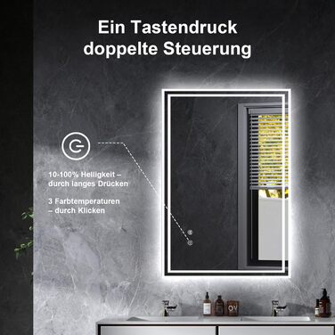 Дзеркало для ванної кімнати Youyijia з підсвічуванням, 70x50 см, антизапітніюче, сенсорне керування, 3 кольори світла, регулювання яскравості, 3500K-6500K